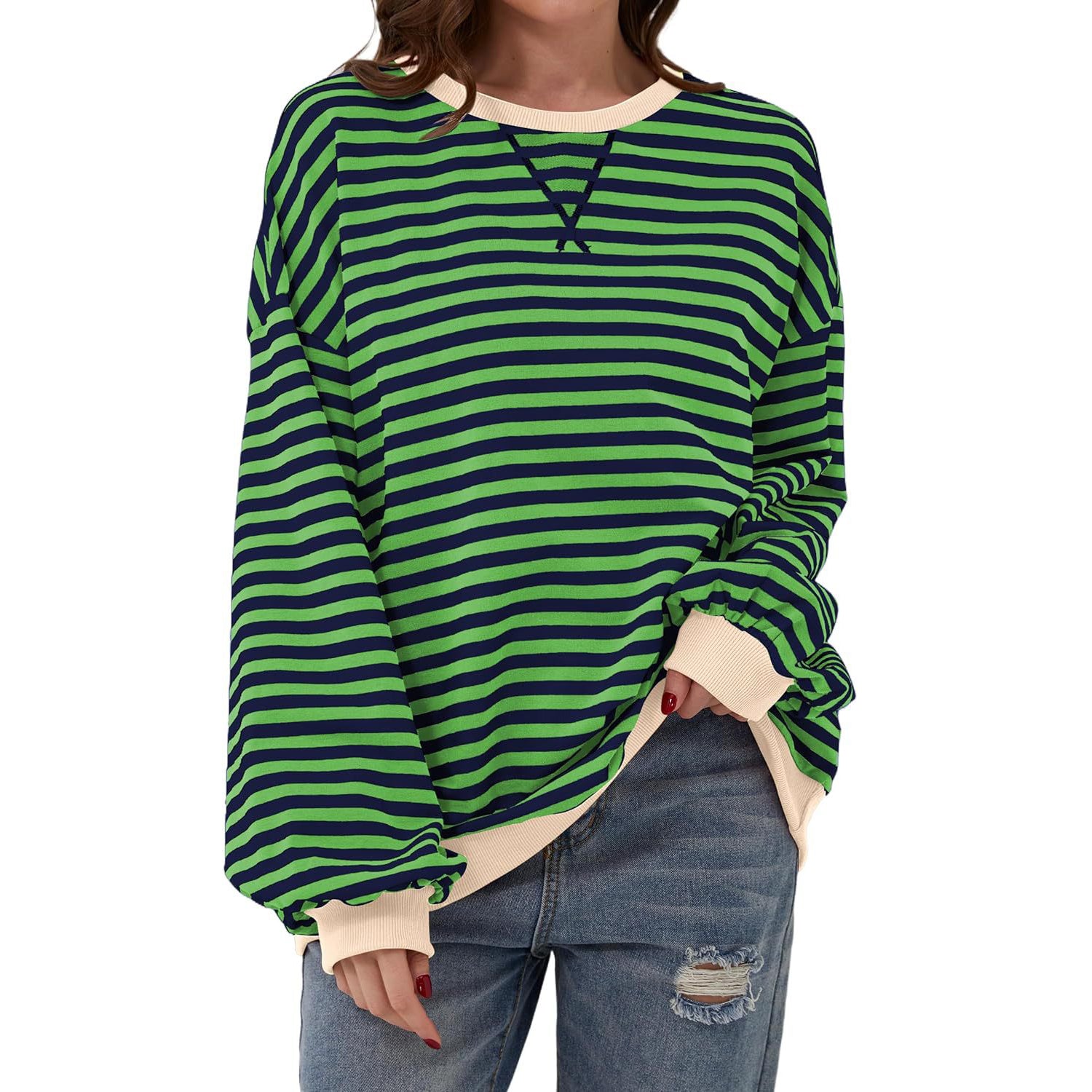 Women's Casual Striped Long Sleeve Pullover Sweater