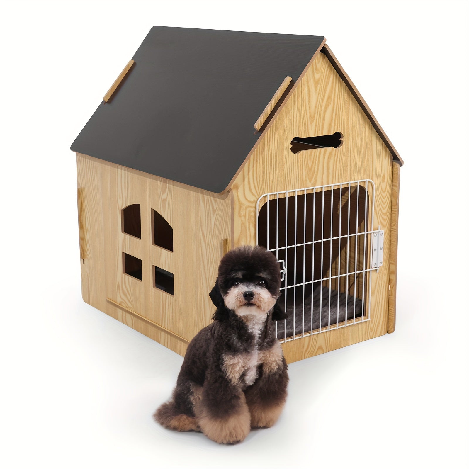 Dog House Indoor For Small Dogs Or Cats, Cozy Wooden Design, Small Indoor Bed House, With Air Vents And Elevated Floor Warm Dog Cave