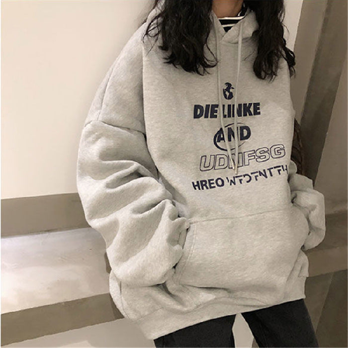 Cozy Oversized Letter Print Pullover Hoodie for Women