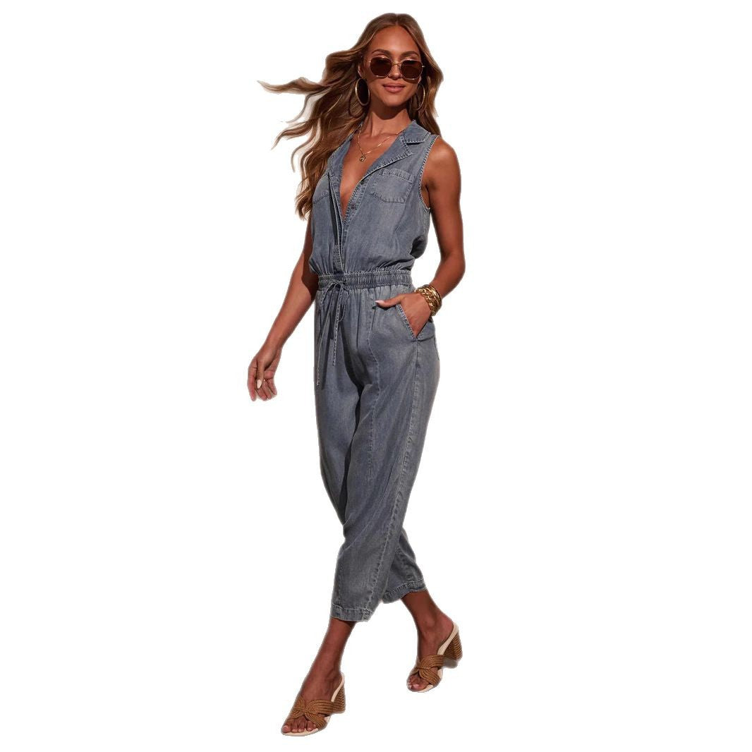 Womens Casual Lightweight Denim Jumpsuit