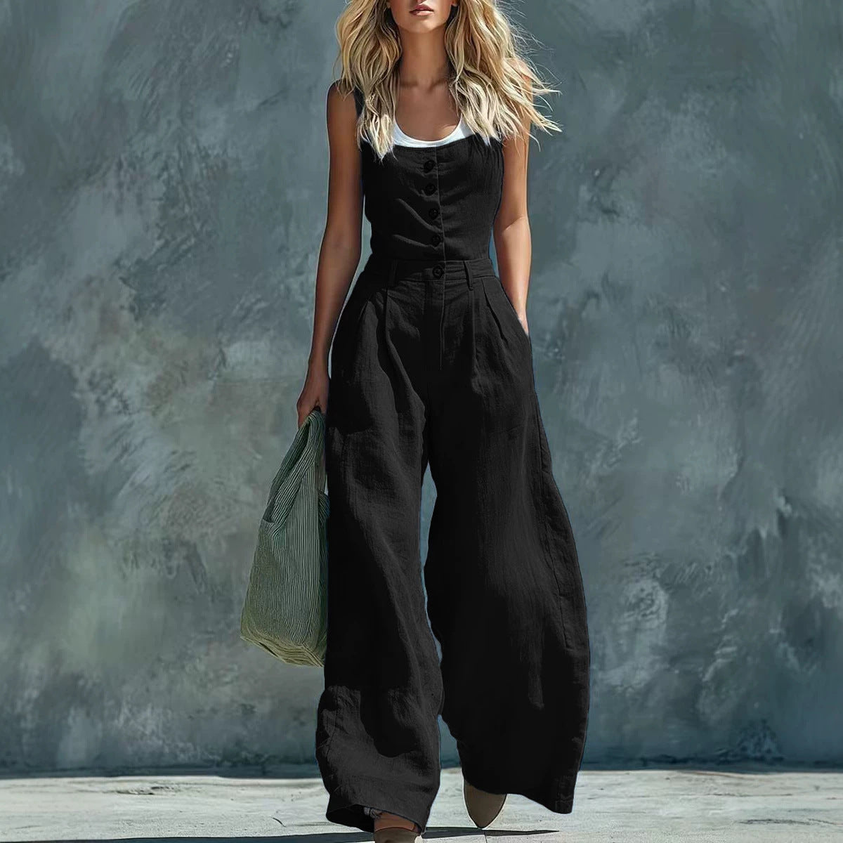 Retro High-Waisted Wide-Leg Office Jumpsuit