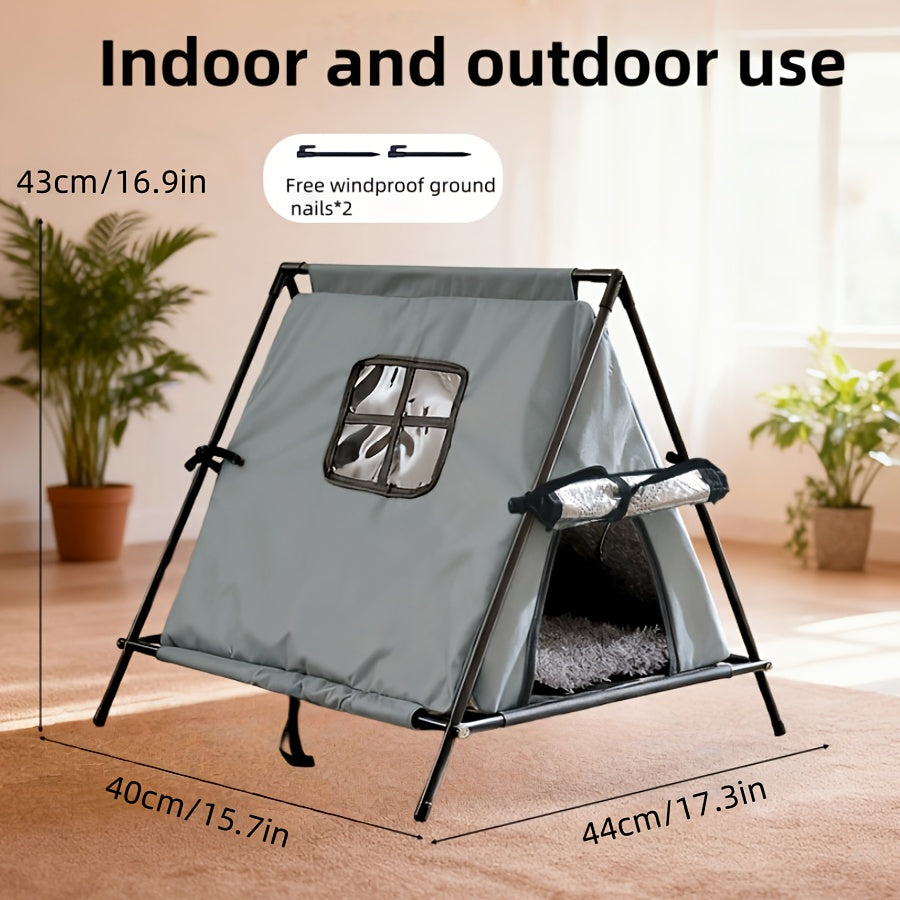 Winter Warm Elevated Triangular Pet Tent With Thick Padding & Window - Sturdy Portable Outdoor/ Dog & Shelter, Stable Canopy Tent For Small/Medium Puppies, Kittens, Chihuahuas, Pomeranians (No Asse...