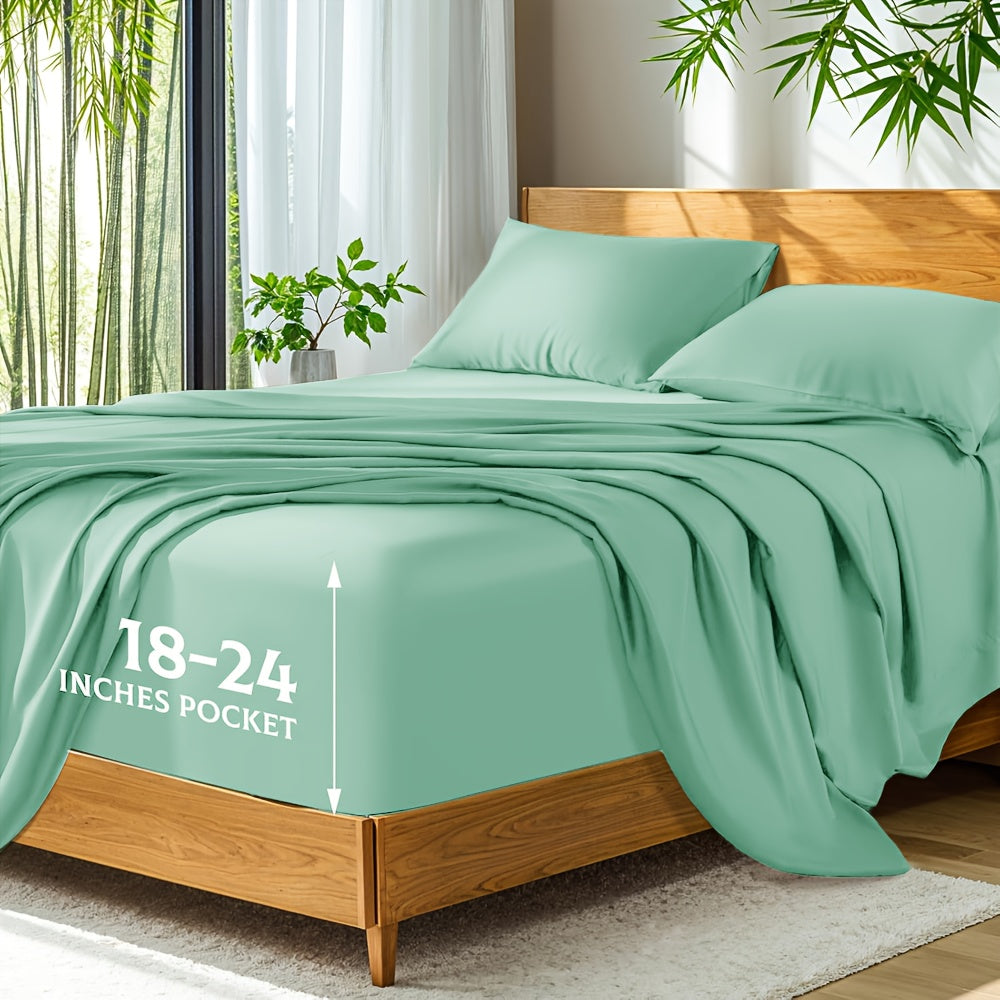 Queen Size Bamboo Sheets - Cooling Breathable Moisture-Wicking Bed Sheets with Deep Pockets, All-Season Luxury Bedding Set for Hot Sleepers