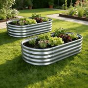 Set of 2 Galvanized Oval Raised Garden Beds, 4 x 2 x 1 ft, Ideal for Herbs, Vegetables and Fruit