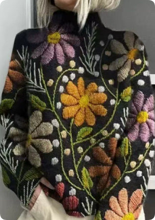 Printed Autumn And Winter New High Neck Long Sleeve Sweaters Women's Clothing