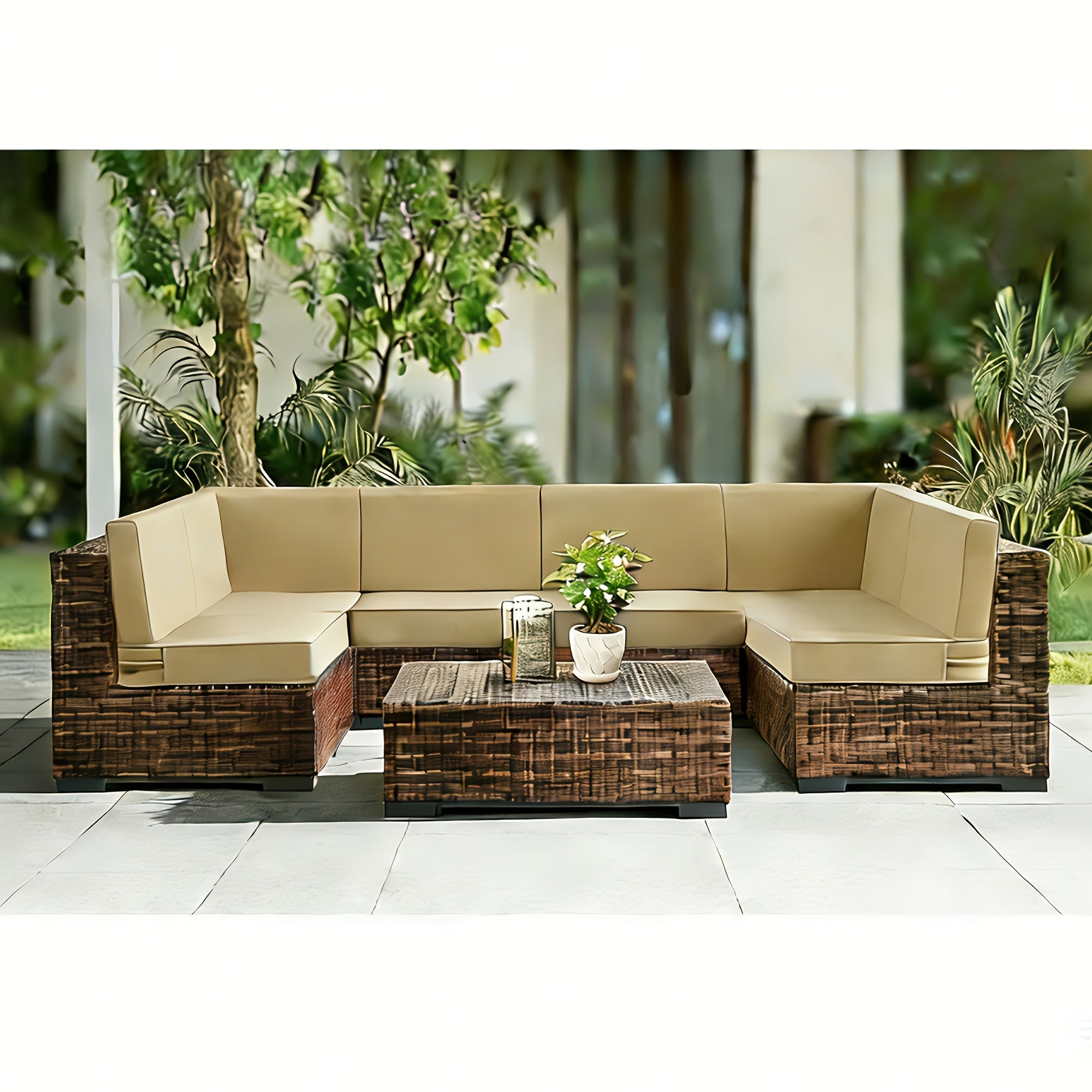 Set of 14 Outdoor Cushions Designed for Patio Seating (Accommodates 6 People), Measuring 25.6 Inches by 25.6 Inches, Waterproof Replacement Cushions Made from High-Density Foam, Resistant to UV Rays, Suitable for Wicker And Rattan Sectional Sofas
