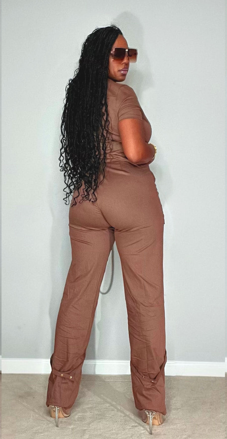 Summer Zipper Workwear With Pocket Jumpsuit