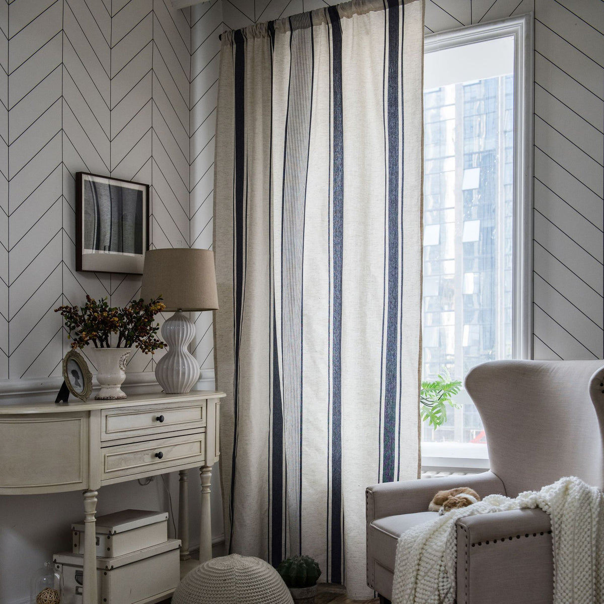 Red-striped Semi Blackout Curtain