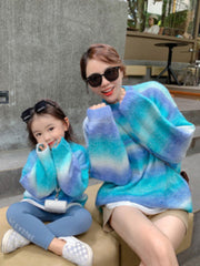 Matching Striped Parent-Child Knit Sweater Coat