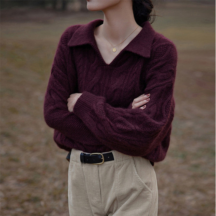 Collar French Retro Twist Sweater Women