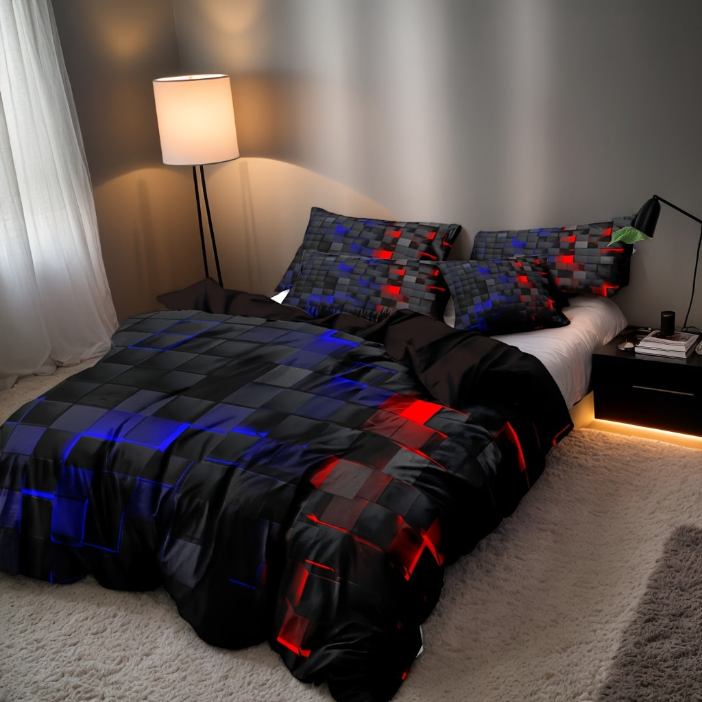 Modern Geometric Cube Design Duvet Cover Set Soft Brushed Breathable Zip Closure