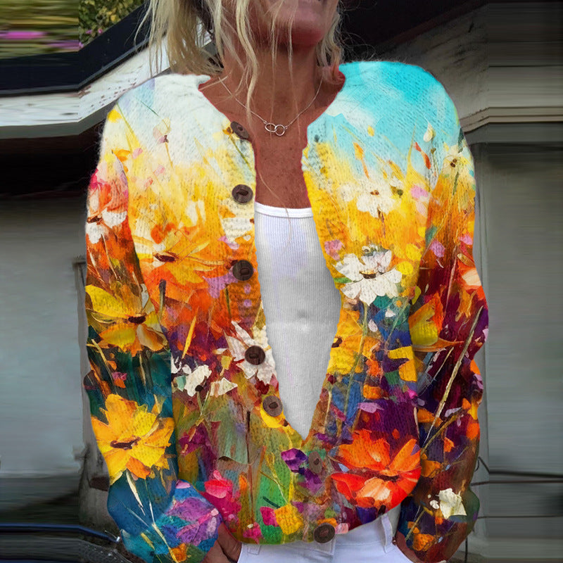 3d Digital Printing Cardigan Knitted Coat