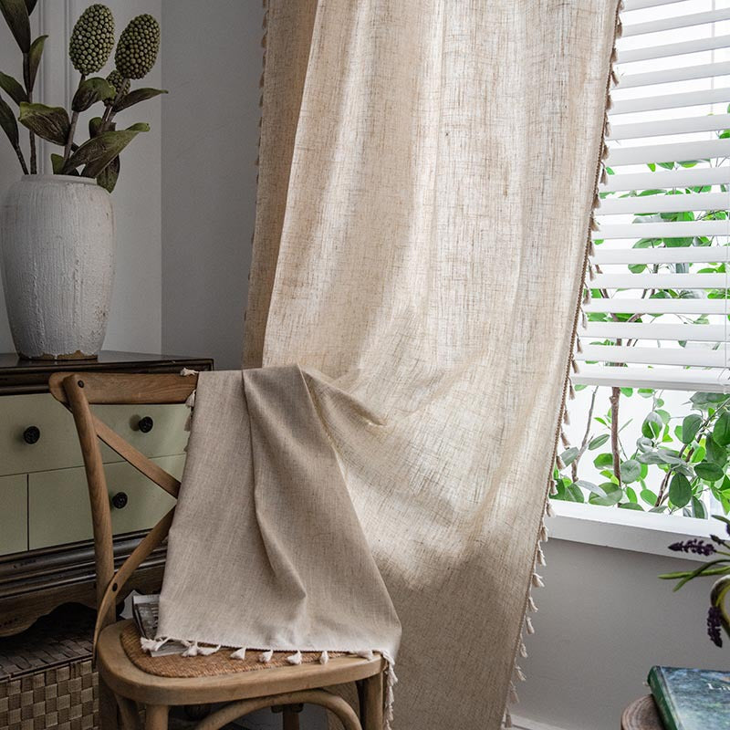 Polyester Linen Solid Color Simple Bedroom Living Room Half Shade Curtain