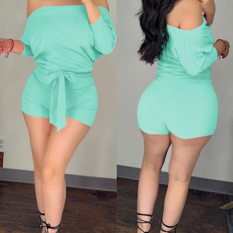 Rose-red Solid-color Casual One-piece Shorts