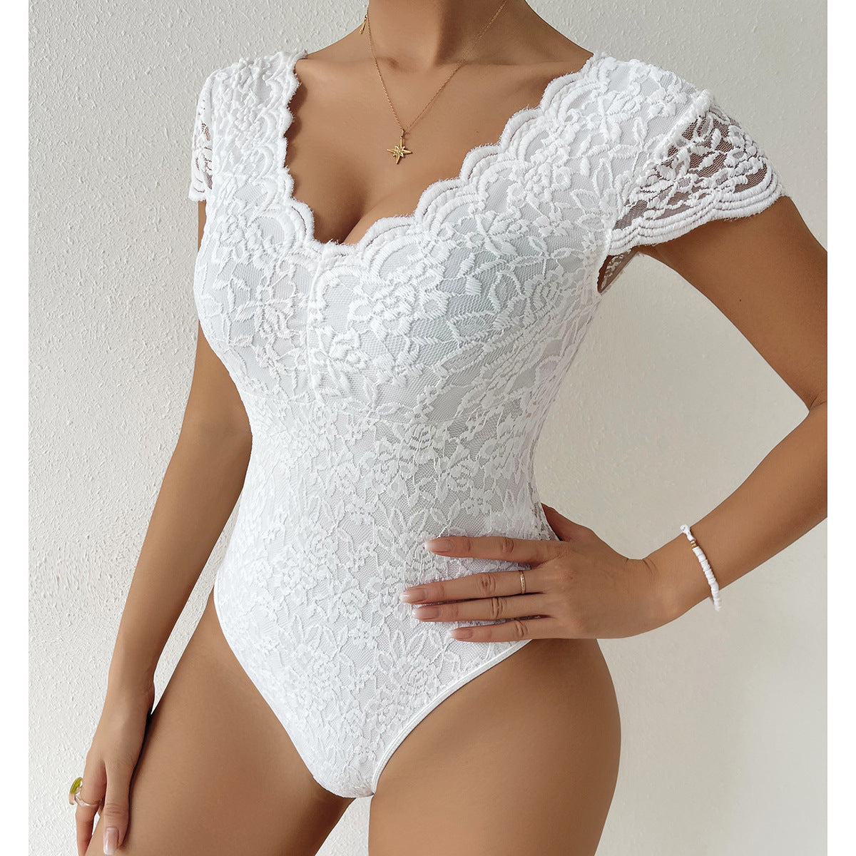Women's Fashion Solid Color Lace Jumpsuit