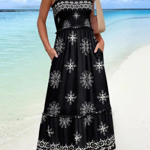 Tube-top Printed Summer Dress in a Vacation Style