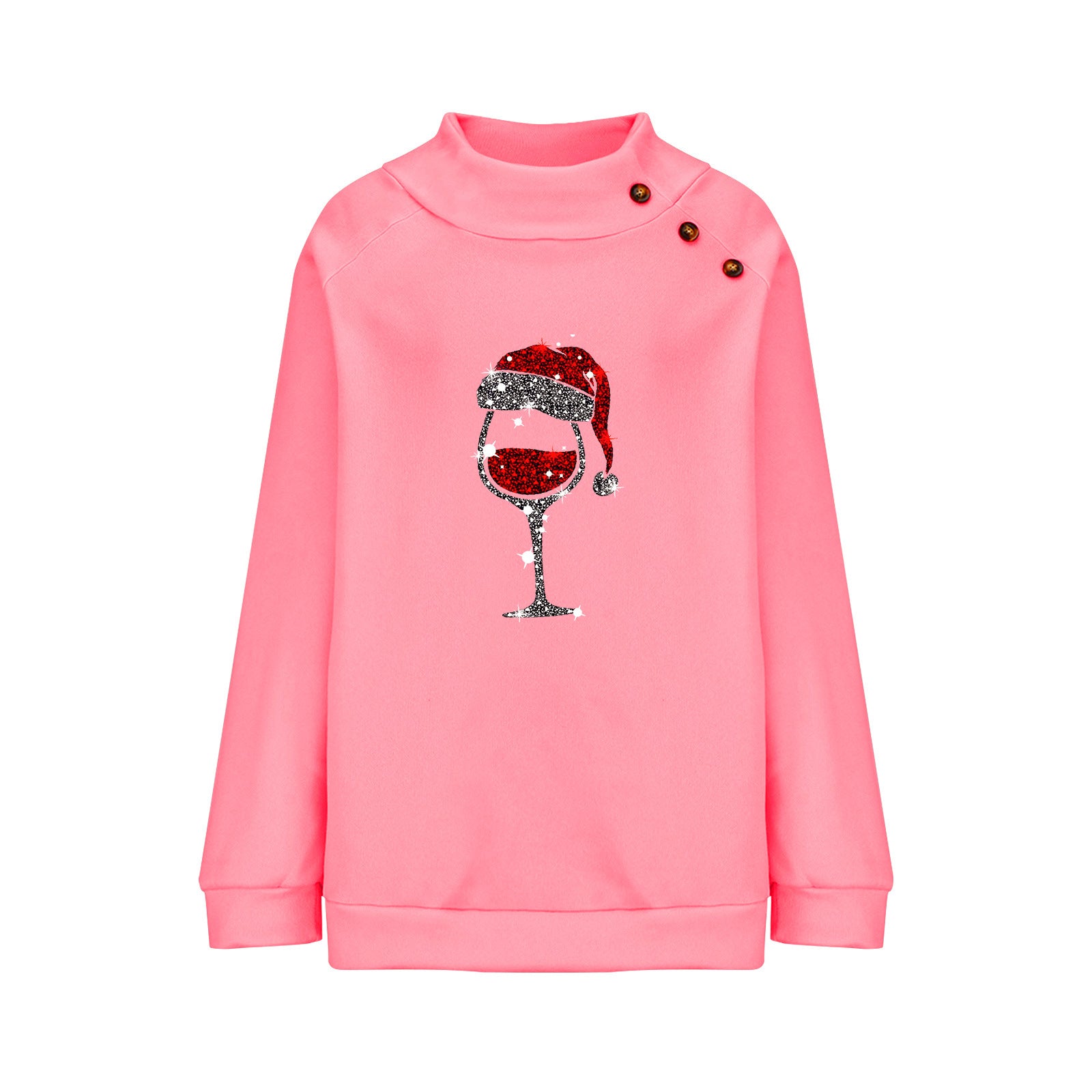 Cup Round Neck Button Christmas Loose Sweater Women