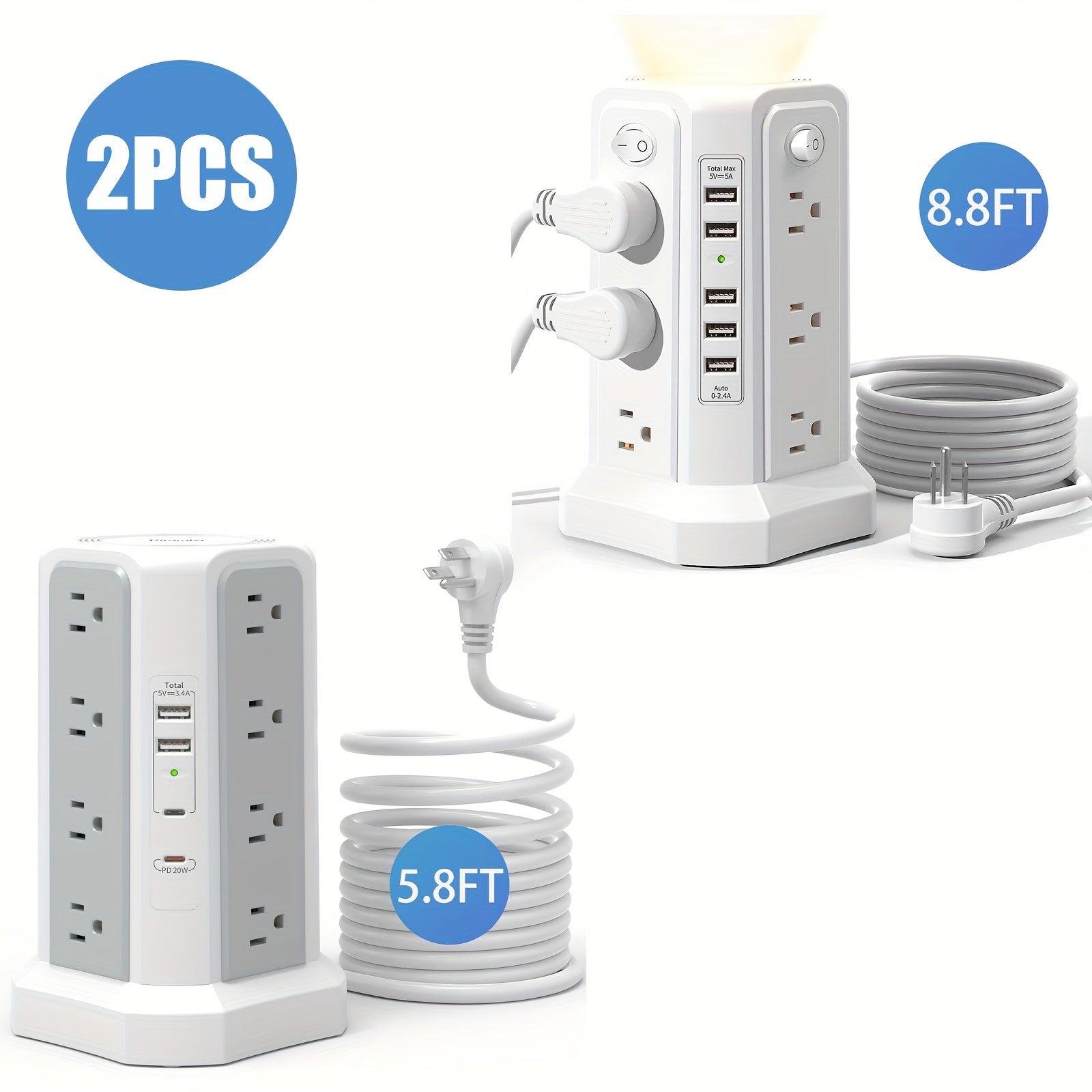 New Product: Flat Plug with USB/USB-C Ports, 8/12/16 AC Socket Power Board, Power Board with Multiple USB Charging Ports And Surge Protection, Extension Cord Desktop Power Board