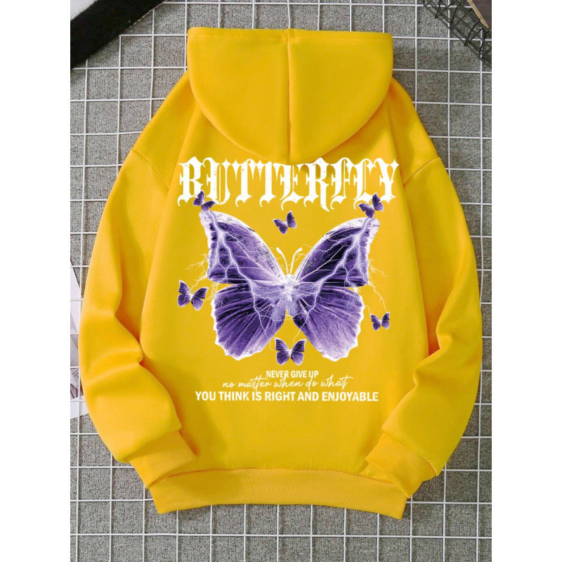 Women's Purple Butterfly Print Sports Hoodie Sweatshirt