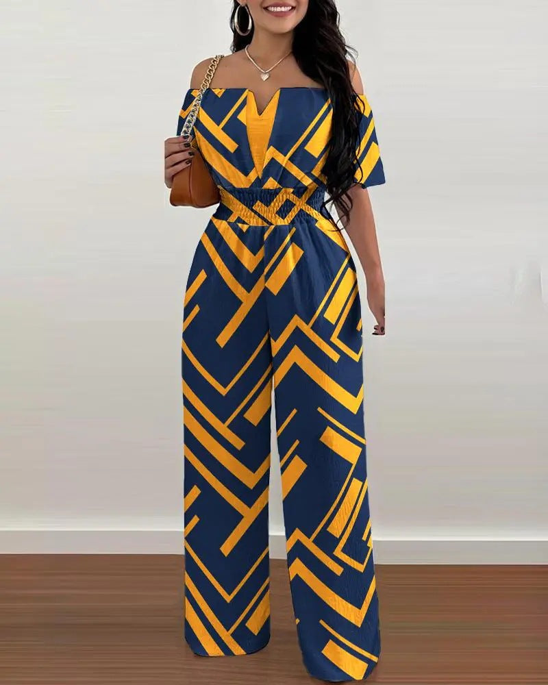 Women's Printed Off-Shoulder Fitted Waist Romper