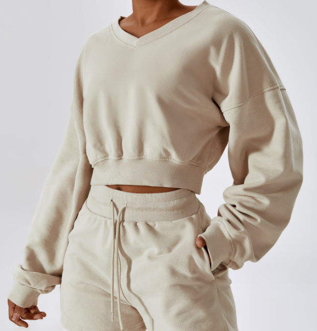 Women's Outdoor Keep Warm V-neck Pullover Leisure Loose Long Sleeve Sweatshirt