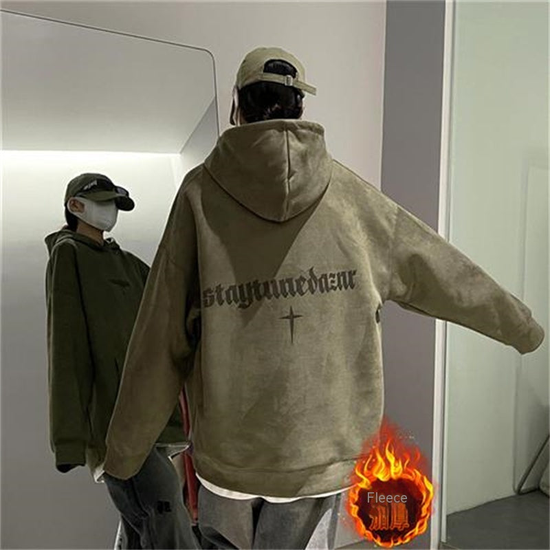 Plush Fleece Burgundy Suede Pullover Hoodie