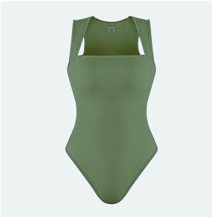 Sleeveless Square Neck Slim Fit Ribbed Jumpsuit