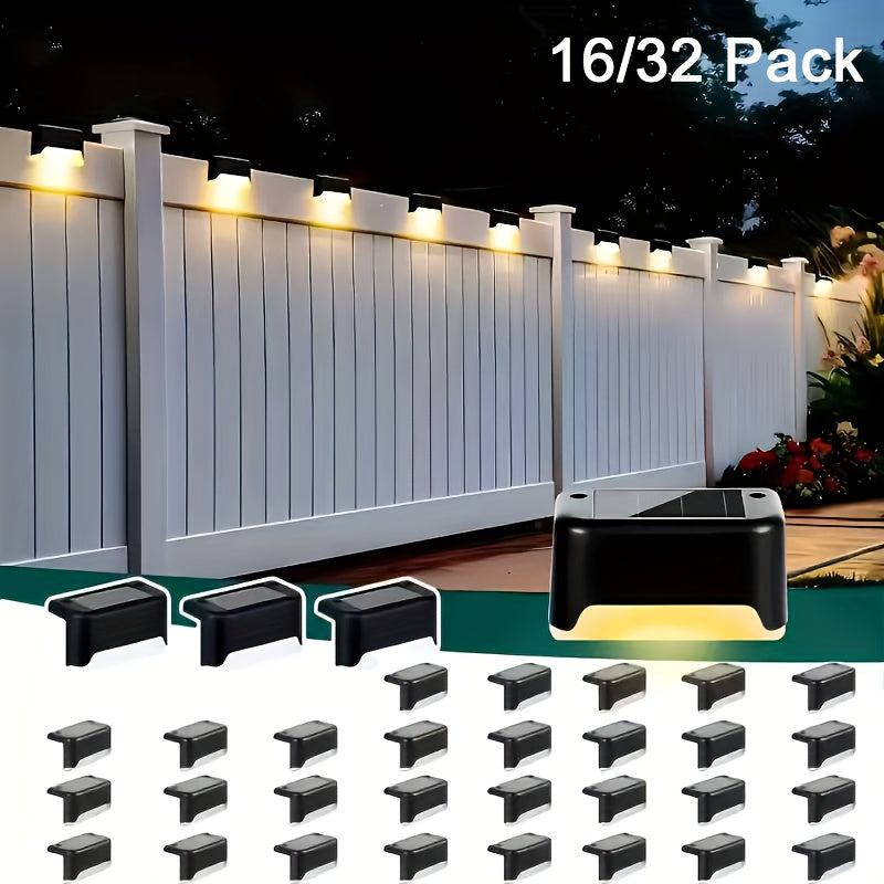 32pcs Solar Powered LED Deck Lights - Auto On/Off, 12 Hours Continuous Lighting for Outdoor Stairs, Fence, Pathway, Ideal Step Light for Commercial Spaces Like Malls, Hotels, And Libraries, Fence L...