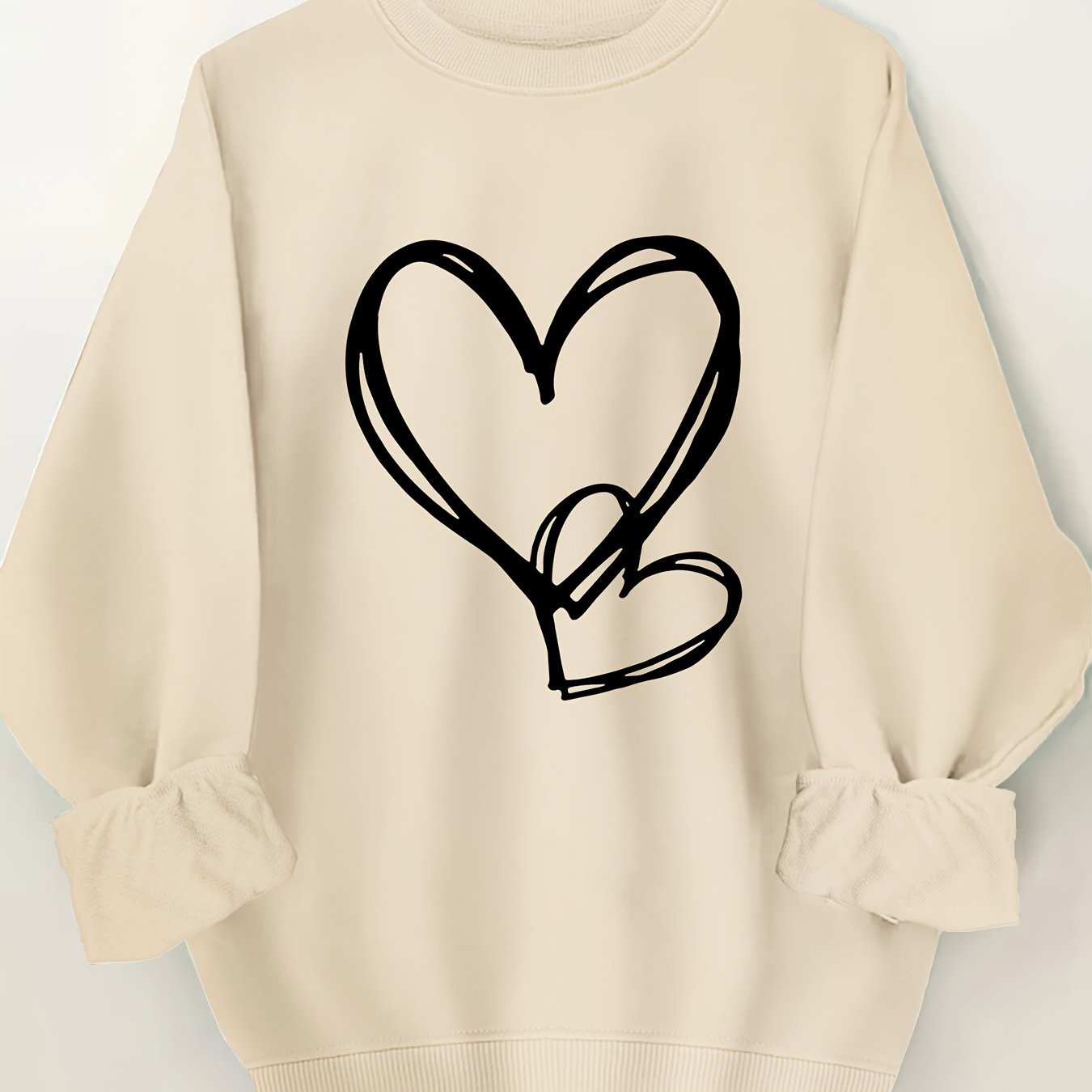Valentine's Day Heart Print Sweatshirt, Spring/Autumn Crew Neck, Women's Plus Size