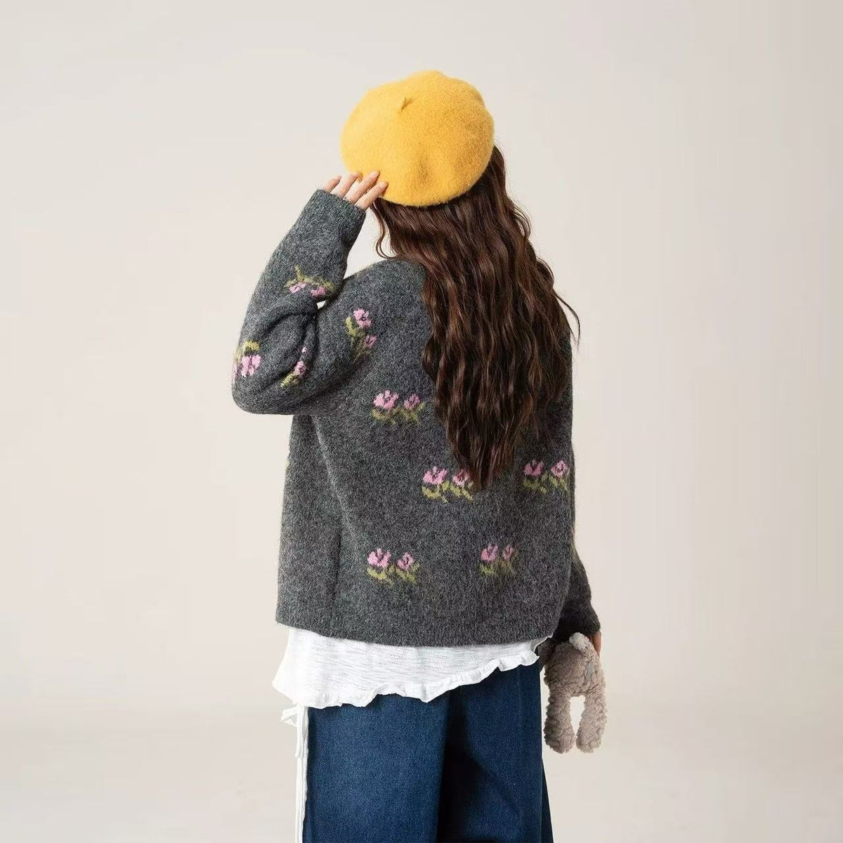 Retro-style Design Forward Floral Knit Cardigan