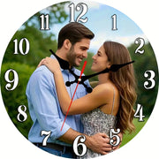 Custom Photo Silent Wall Clock - Personalized with Your Photo/Text/Number - 12-Inch Round Large Face Quartz Movement - Artificial Wood Frame - Photo Display for Wedding, Anniversary, Birthday Gift - Home/Office Decor (AA
