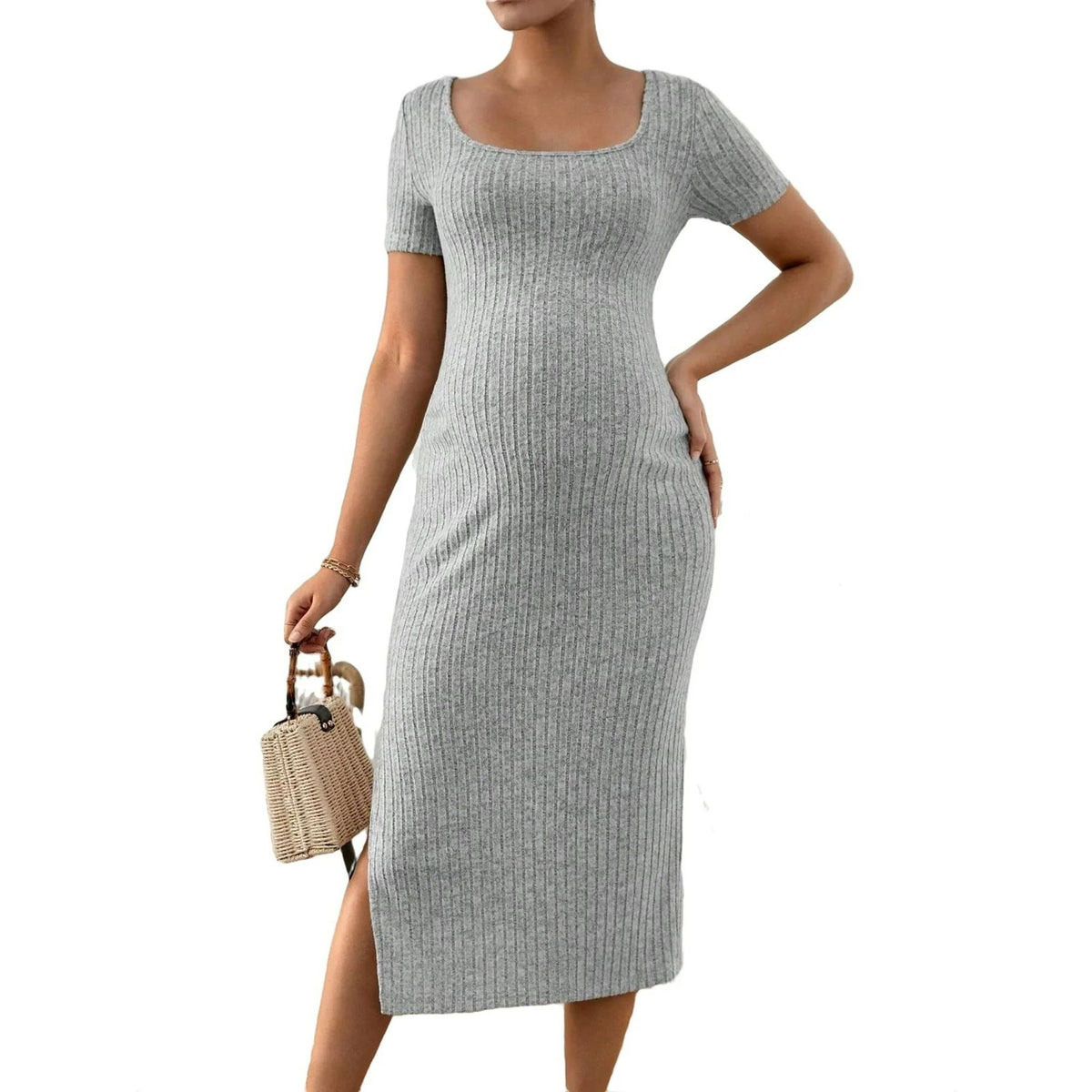 Elegant Knitted Short-sleeve Maternity Dress