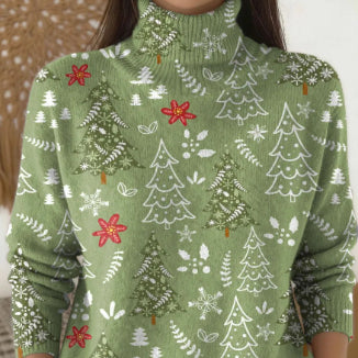 Womens Christmas-print Turtleneck Sweater for Comfort and Style