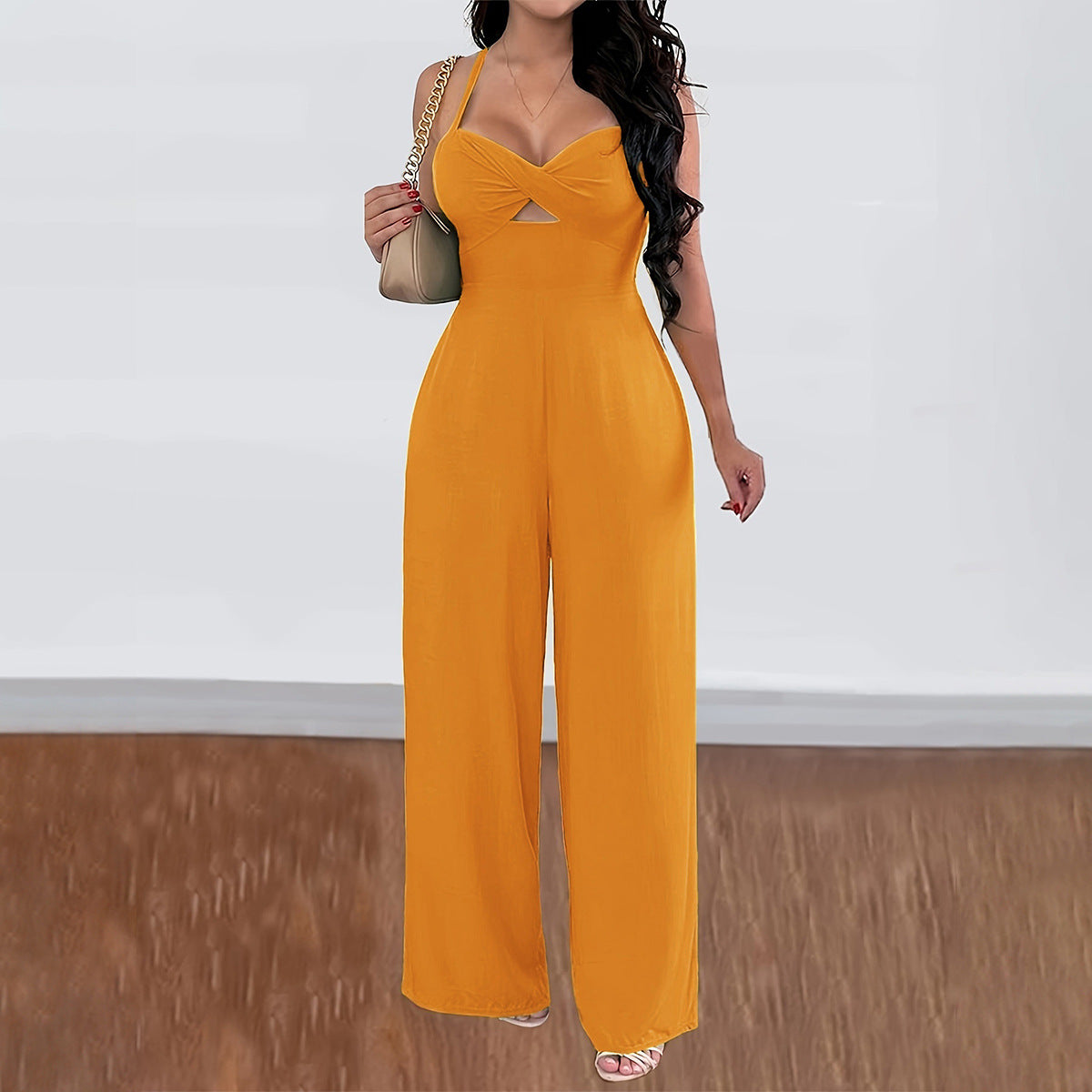 Women's Solid Color Wide Leg Sling Jumpsuit