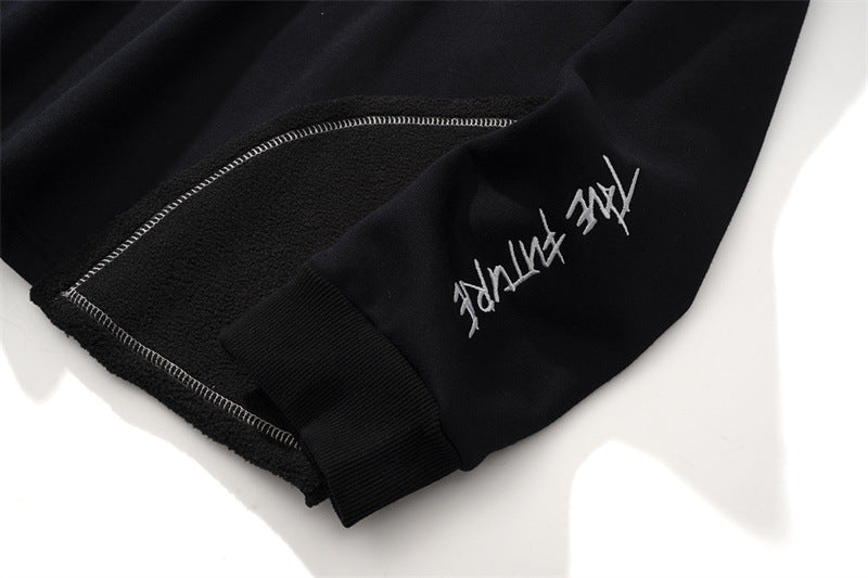 Retro Fleece Zip Hoodie with Drawstring & Pockets