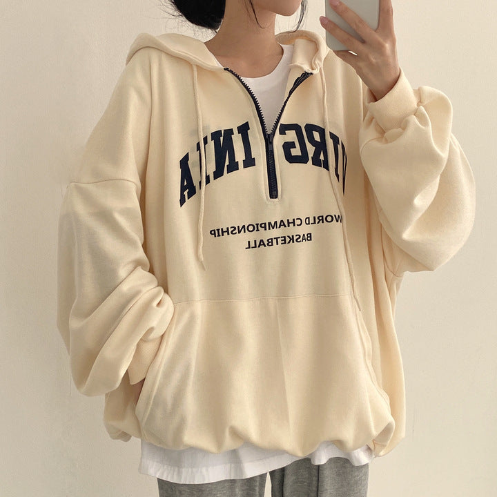 Casual Letter Print Hooded Pullover Sweatshirt