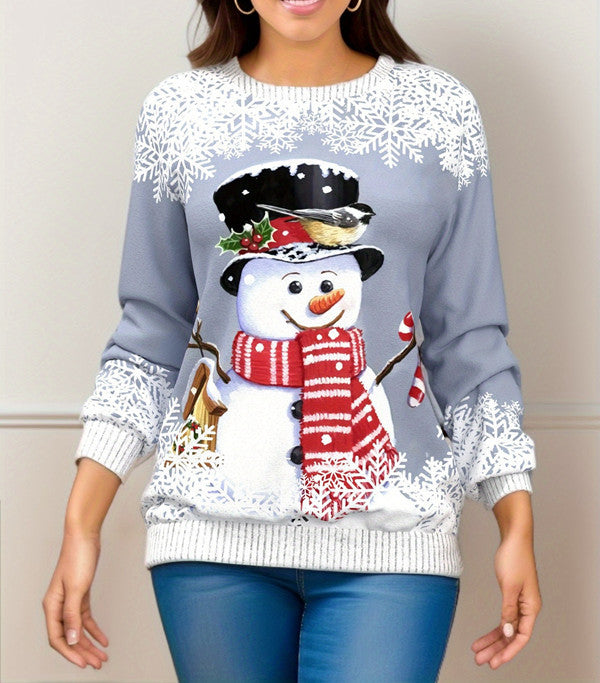 Festive Christmas Printed Raglan Sleeve Sweater