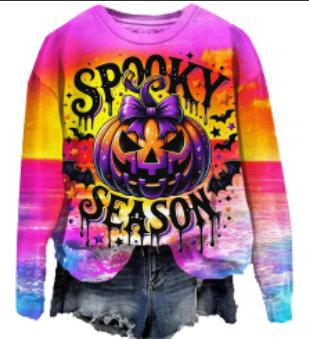 Personalized Women's Sweater Pumpkin Bow Printed Round Neck