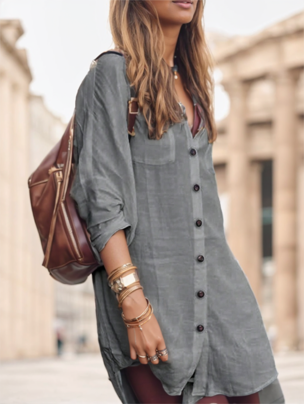 Women's Solid Color Minimalist Long Sleeve Buttoned Shirt