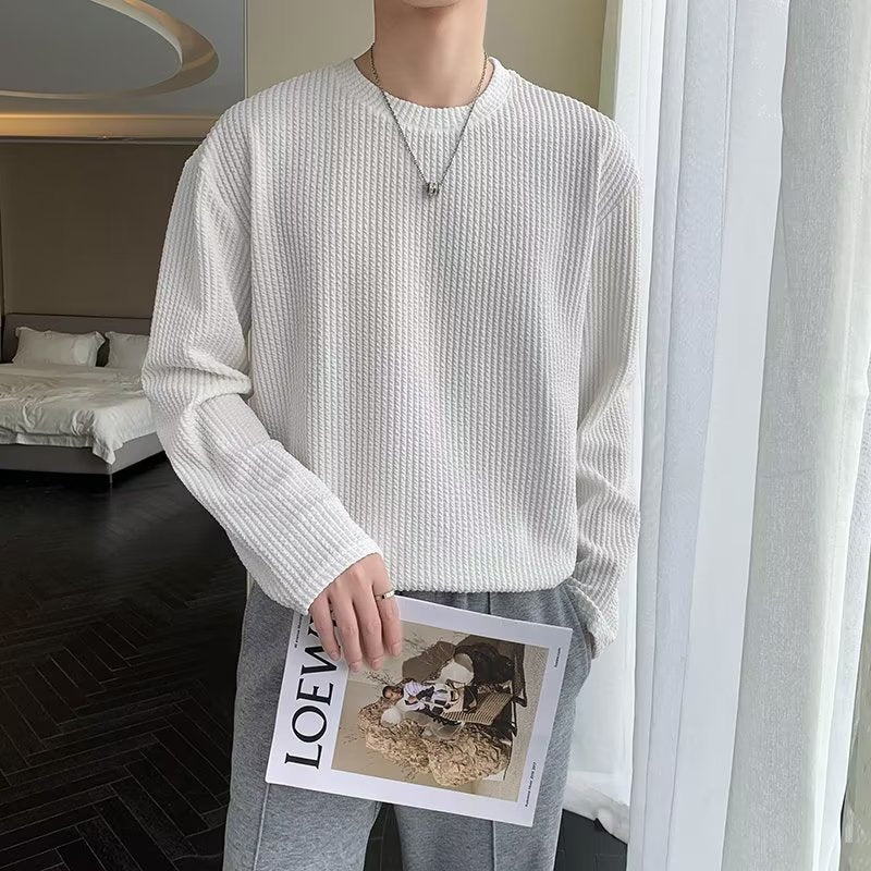 Lightly Mature-style Corn-pattern Relaxed-fit Long-sleeve Sweater