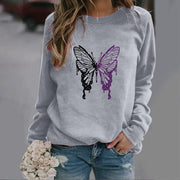 Butterfly Print Sports Pullover Round Neck Sweater