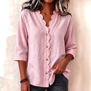 Wavy Lace Trim V-Neck Top