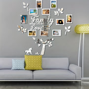 Black Acrylic Mirror Wall Decal - Family Photo Tree with Horse & Leaf Design, Removable Self-Adhesive Art for Home Decor, "Family: Where Life Begins and Love Never Ends" Quote, Modern Minimalist…