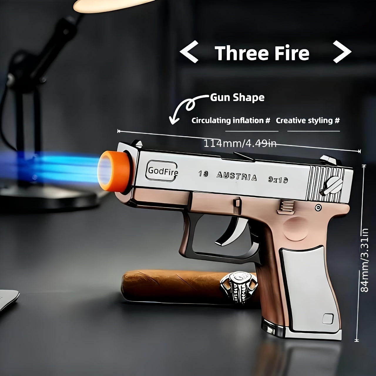 Adjustable Jet Torch Lighter – Pistol Style Refillable Butane Gas Lighter with Safety Lock (No Battery)