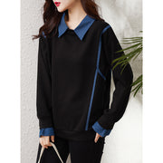 Denim Patchwork Contrast Lapel Sweater