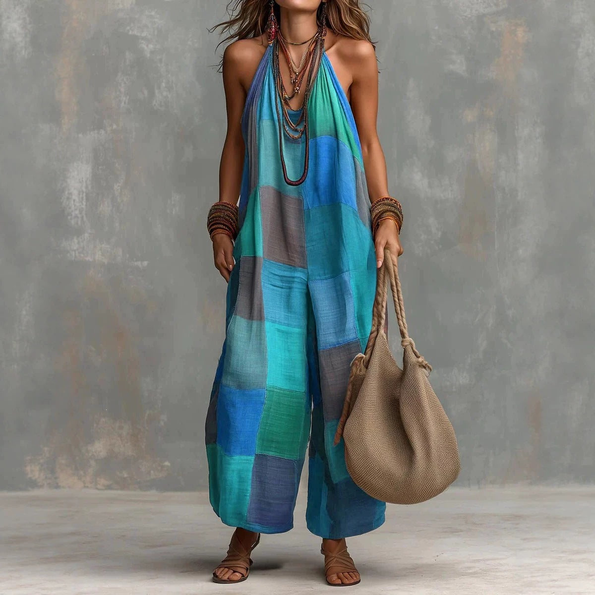 Women's Casual Plaid Wide-Leg Jumpsuit