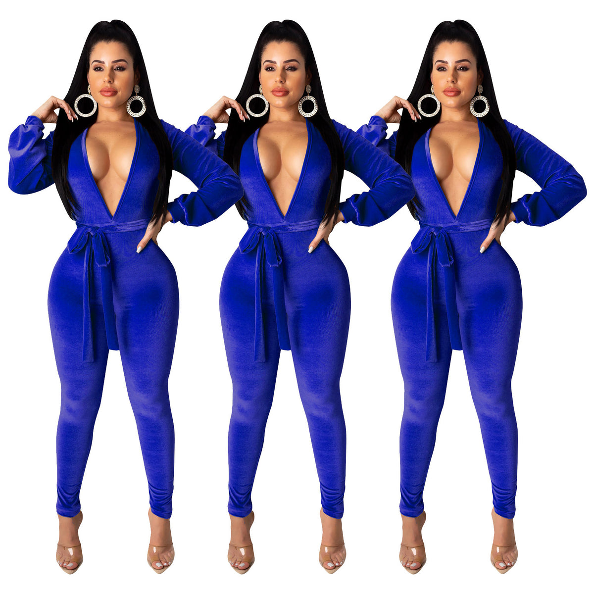 Silver Fox Velvet Solid Color Sexy Jumpsuit