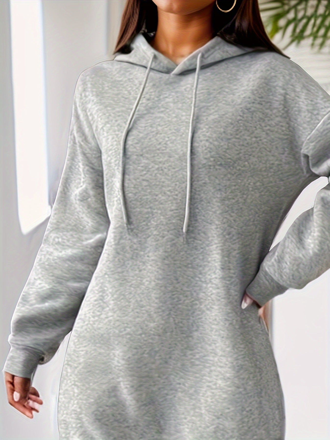 Women's Cozy Fleece-Lined Casual Hooded Sweatshirt Dress