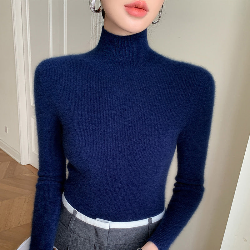Women's Autumn and Winter Seamless Stand Collar Solid Color Turtleneck Sweater