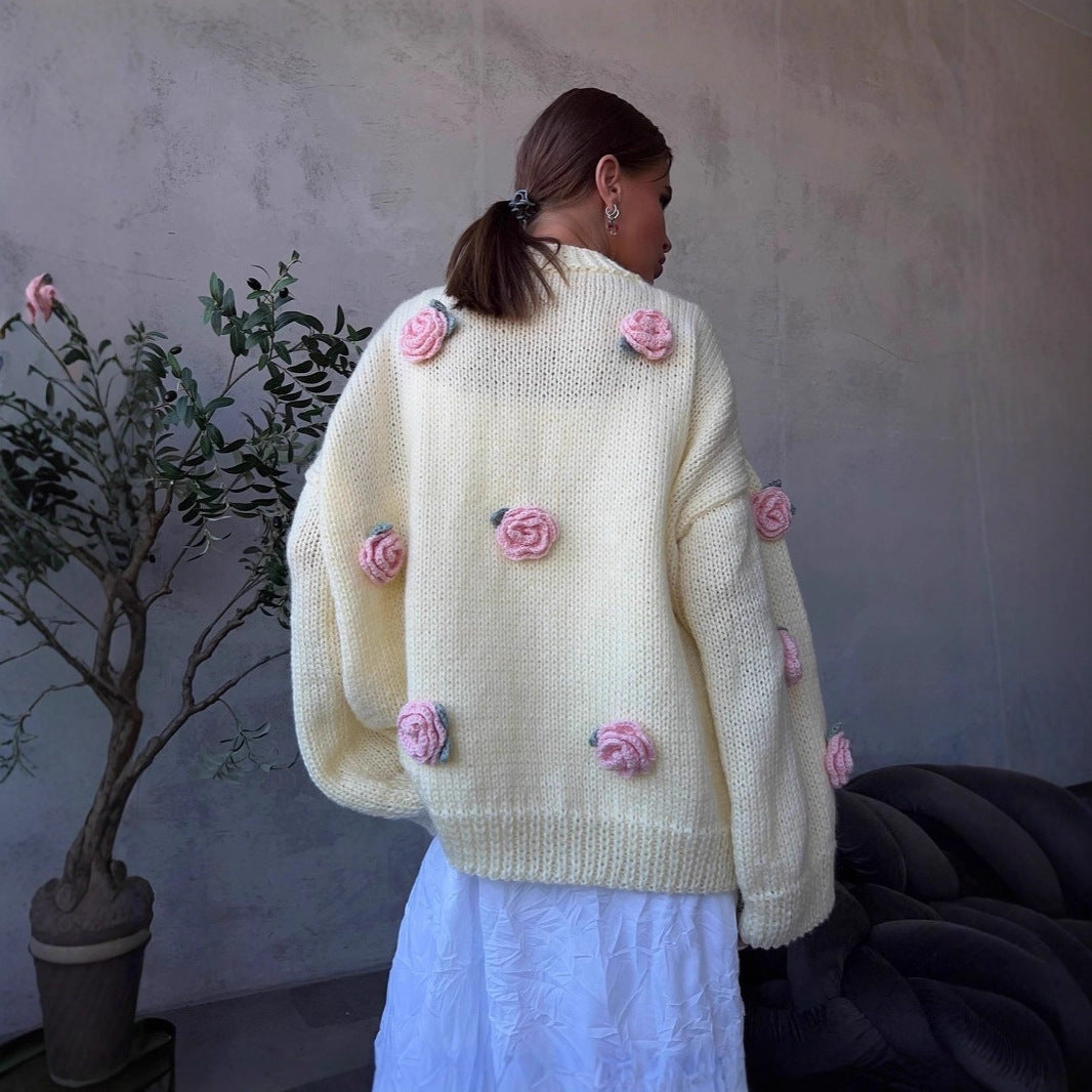 American and European-style Floral-decorated Sweater